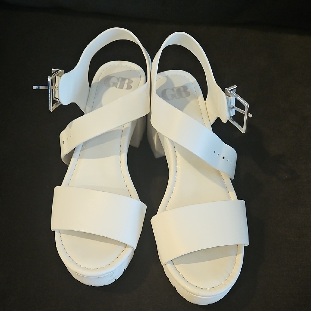 Gianni Bini White Minimalist Sandals with Adjustable Ankle Strap